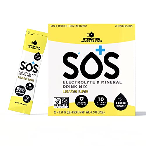 SOS Hydration Electrolytes Powder Packets - Dehydration Mineral Water Flavoring Drink Mix Multiplier, Helps Renew Energy & Rehydration, with Potassium & Low Sugar - Citrus (20 Stick Packets)